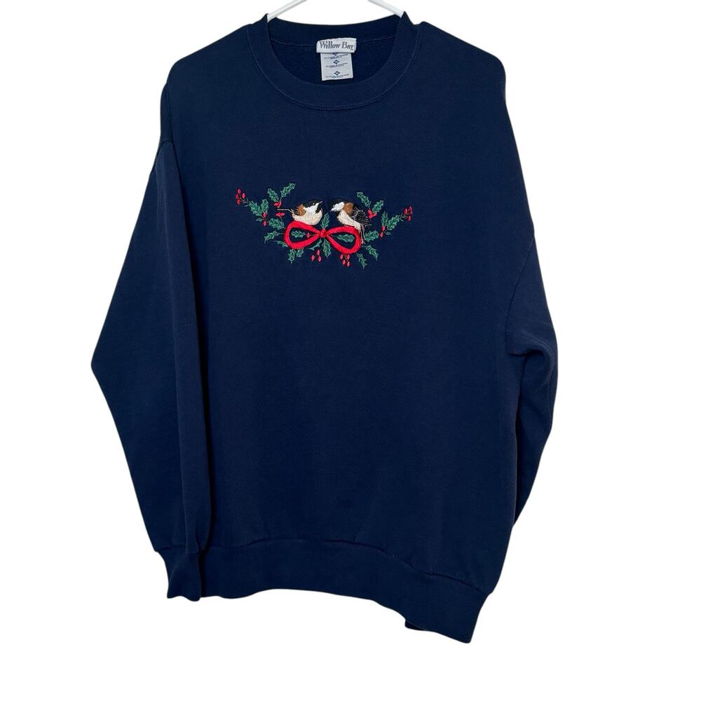 Vintage Embroidered Chickadee Bird Sweatshirt Women's XL Grannycore Grandma Core